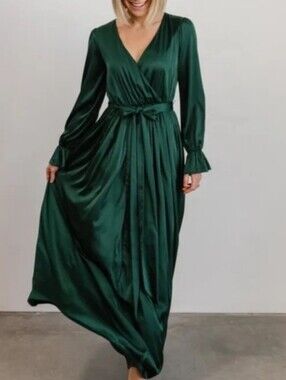 Baltic Born Holly Emerald Green Long Sleeve  Maxi Dress Small